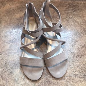 Ana taupe suede crisscross wedges